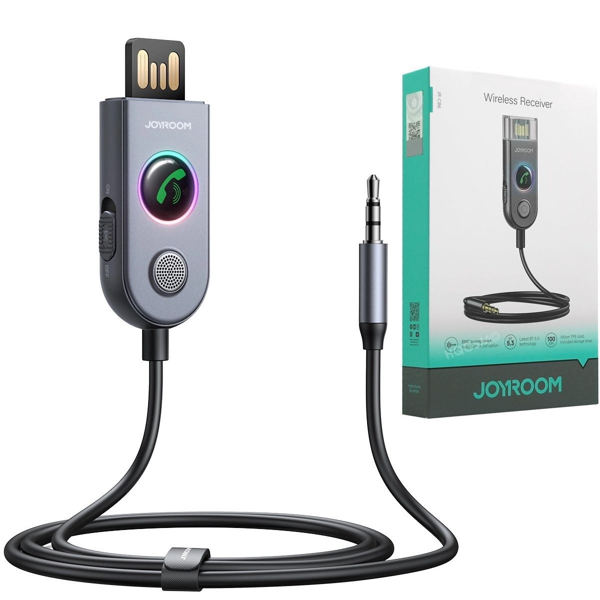 JoyRoom | Mini Odbiornik Bluetooth 5.3 USB AUX Audio Jack 3.5mm + Redukcja Szumów ENC