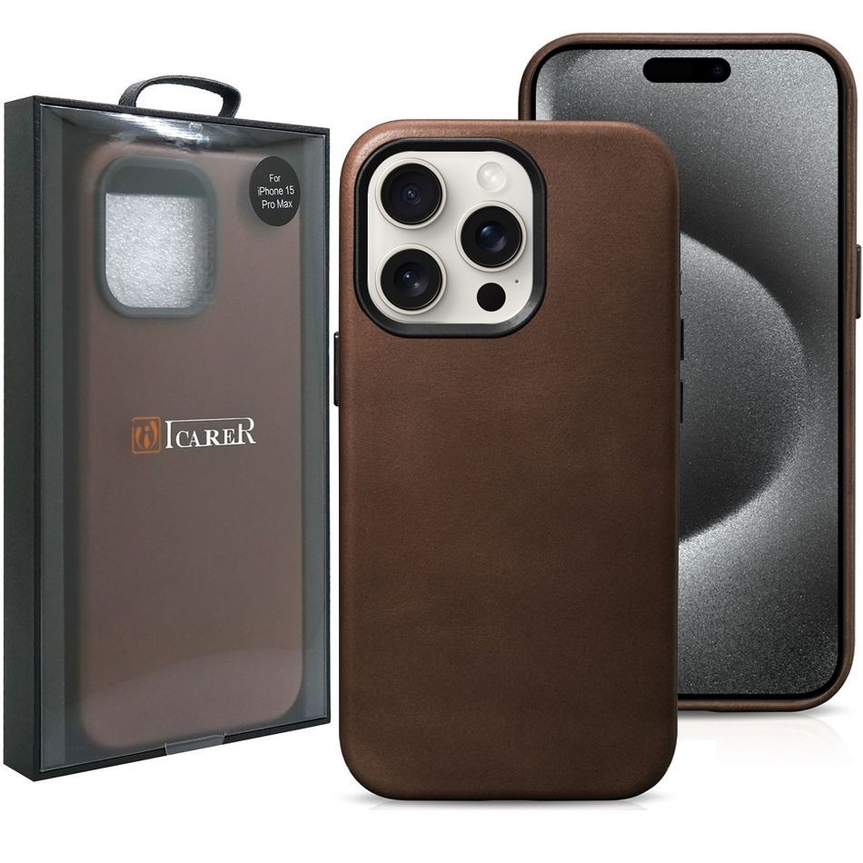 Skórzane Etui iCarer MagSafe Case | Brown do Apple iPhone 15 Pro Max