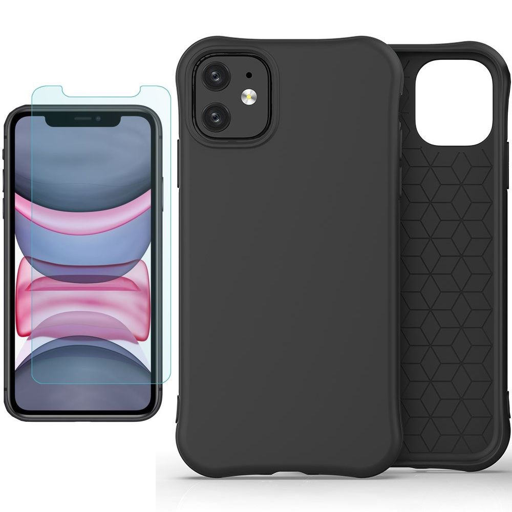 Etui Silicone Color Case | Black + SZKŁO do Apple iPhone 11