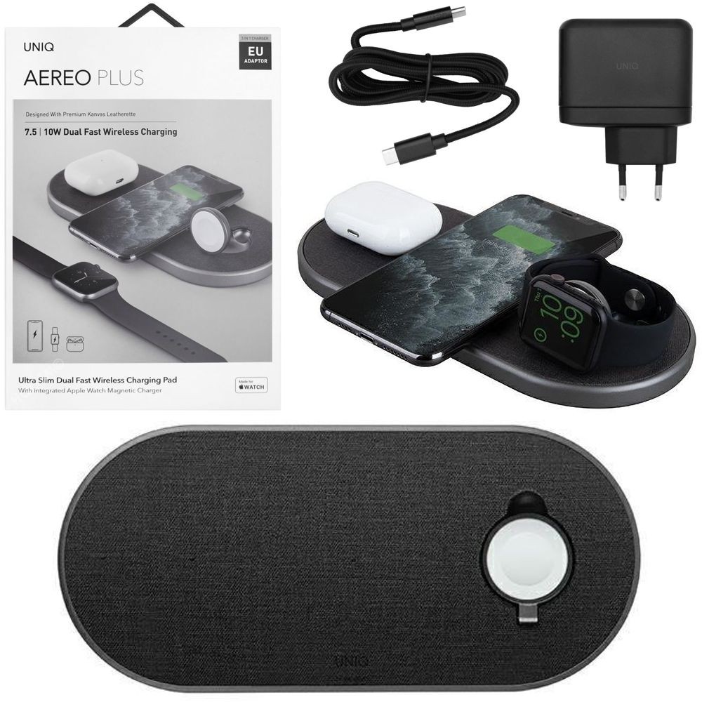 Uniq Aereo Plus | Stacja Ładowarka Indukcyjna Qi | Apple iPhone Watch Airpods + Zasilacz