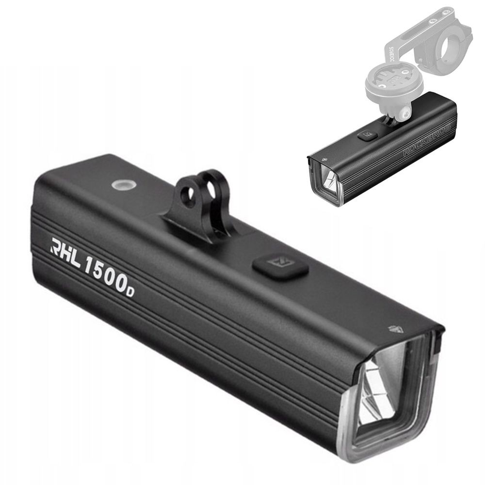 RockBros RHL 1500D | Mocna Lampka Rowerowa Przednia | 1500lm IPX6 USB-C | pod Licznik GoPro Garmin