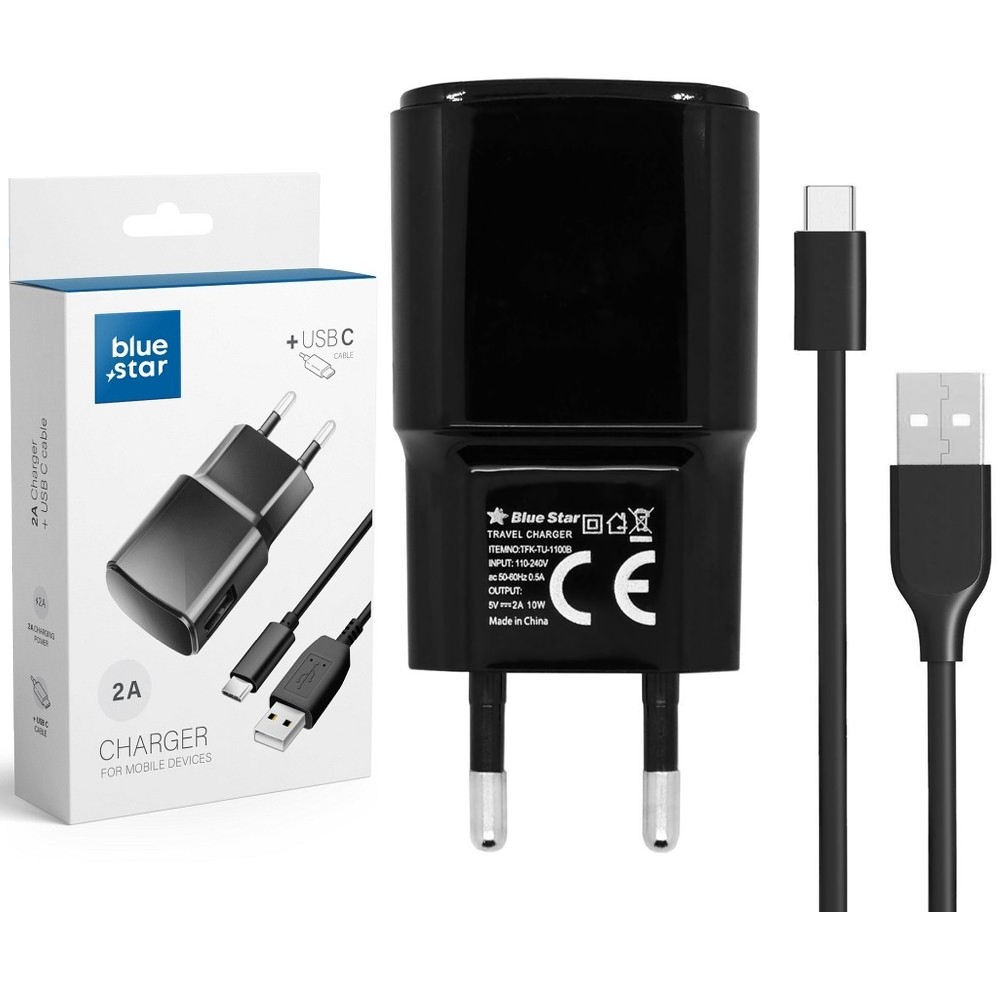 Ładowarka Sieciowa USB 5V/2A + Kabel USB-C 120cm | Czarna