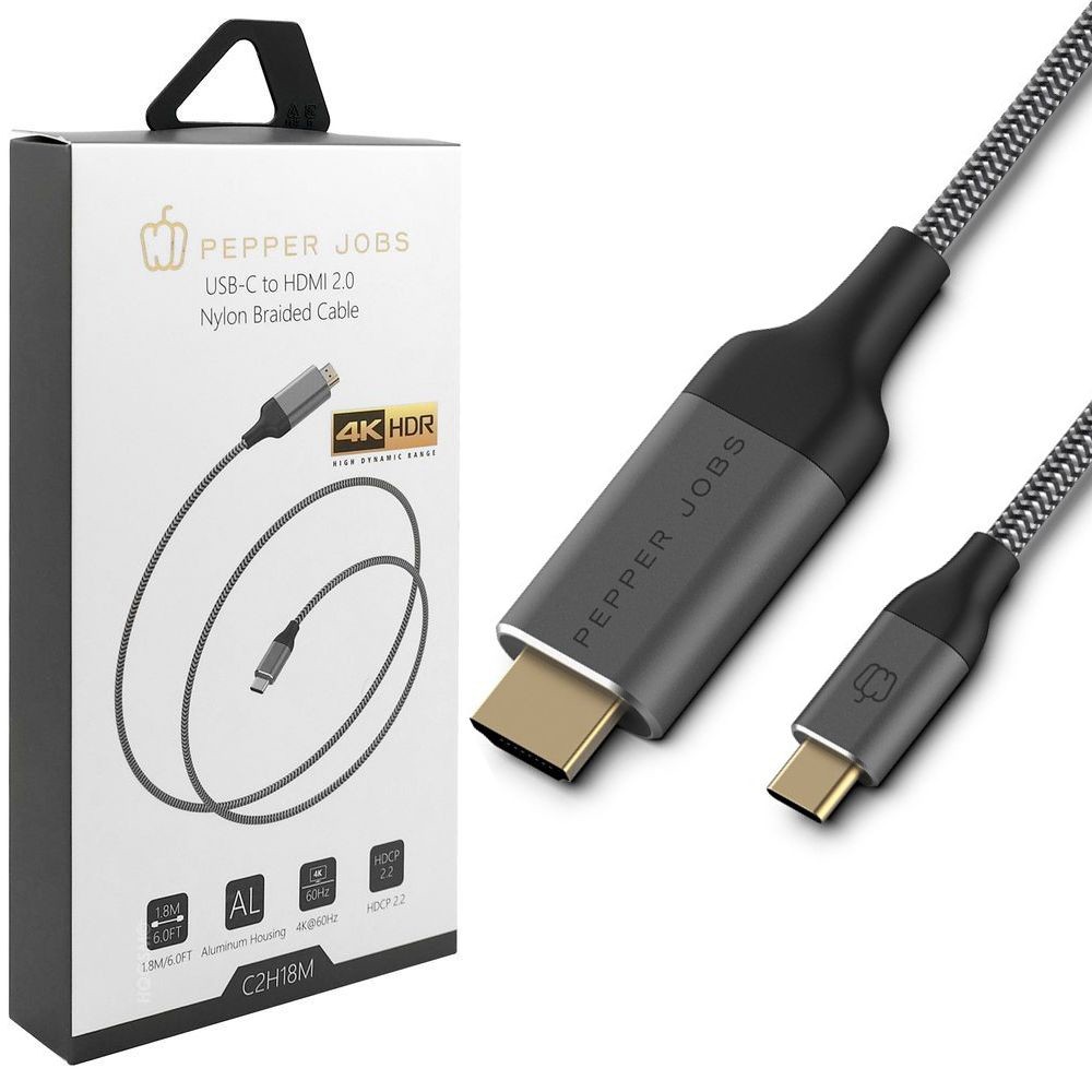 Pepper Jobs | Kabel USB-C na HDMI 2.0 4K 60Hz HDCP 2.2 | 180cm