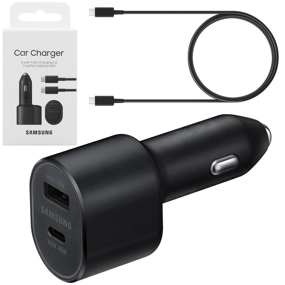Samsung Super Fast Charging | Oryginalna Ładowarka Samochodowa USB 15W USB-C 45W | 60W | Czarna