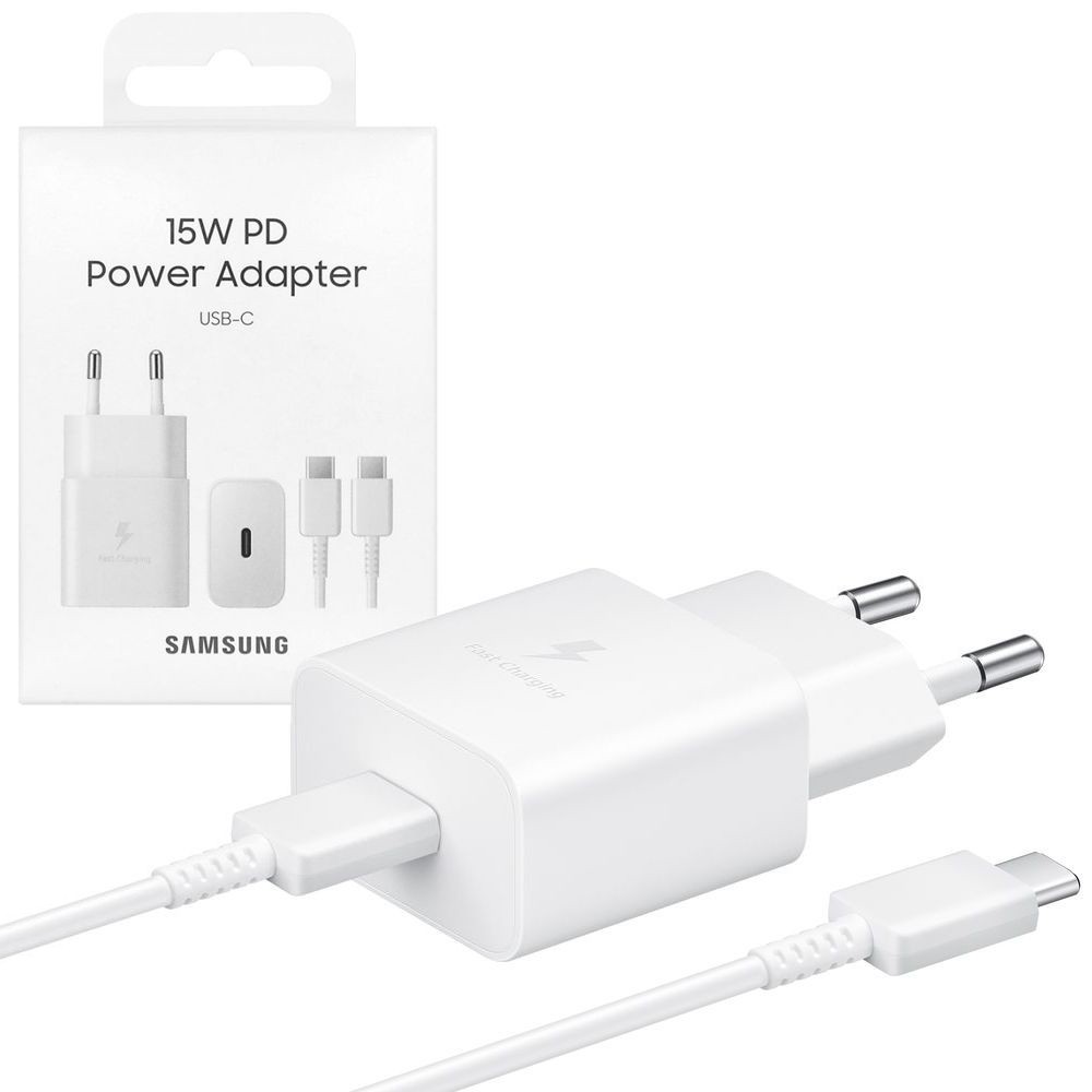 Samsung PD Power Adapter 15W Fast Charging | Oryginalna Ładowarka Sieciowa USB-C | Biała + Kabel USB-C