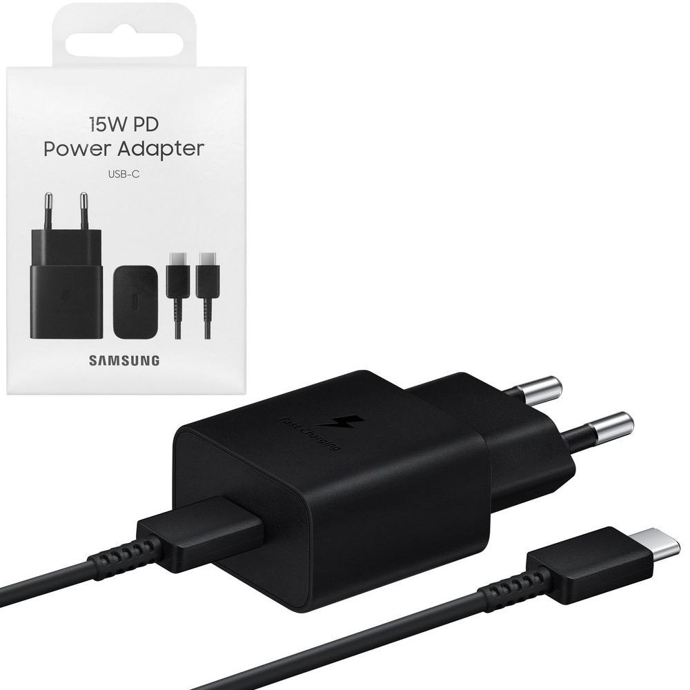 Samsung PD Power Adapter 15W Fast Charging | Oryginalna Ładowarka Sieciowa USB-C | Czarna + Kabel USB-C