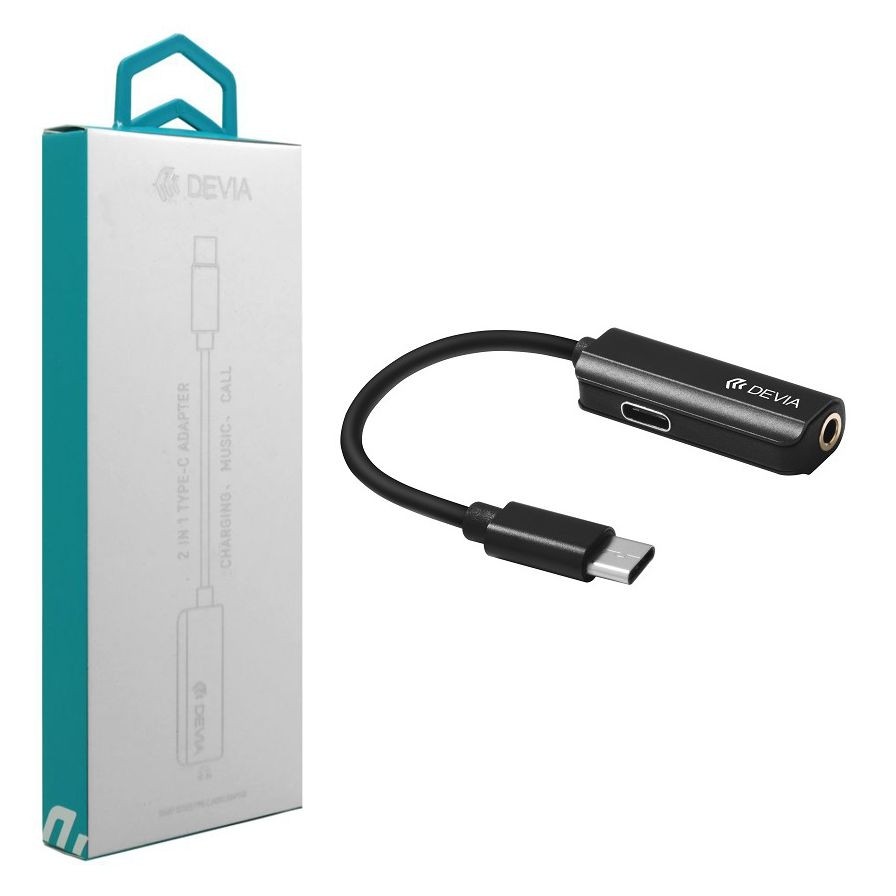 Devia | Adapter Audio 2w1 | mini Jack 3.5mm + USB-C | Czarny