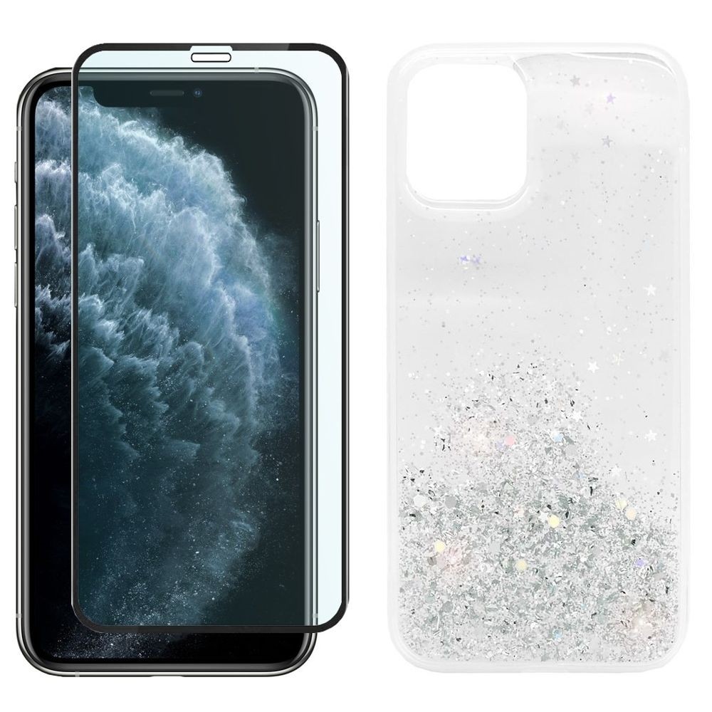 do Apple iPhone 11 Pro | Etui GLITTER Star Case | Clear + SZKŁO 5D