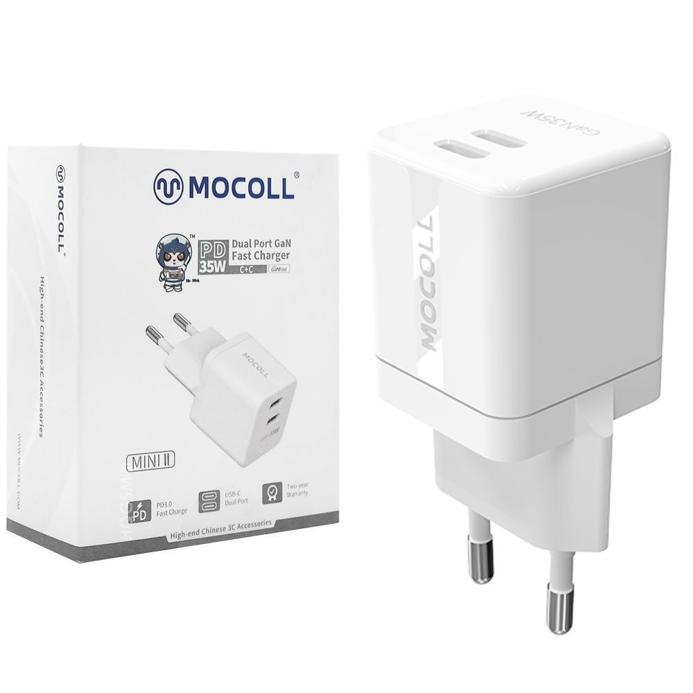 Mocoll Mini II | Ładowarka Sieciowa GaN 2x USB-C 35W | Biała
