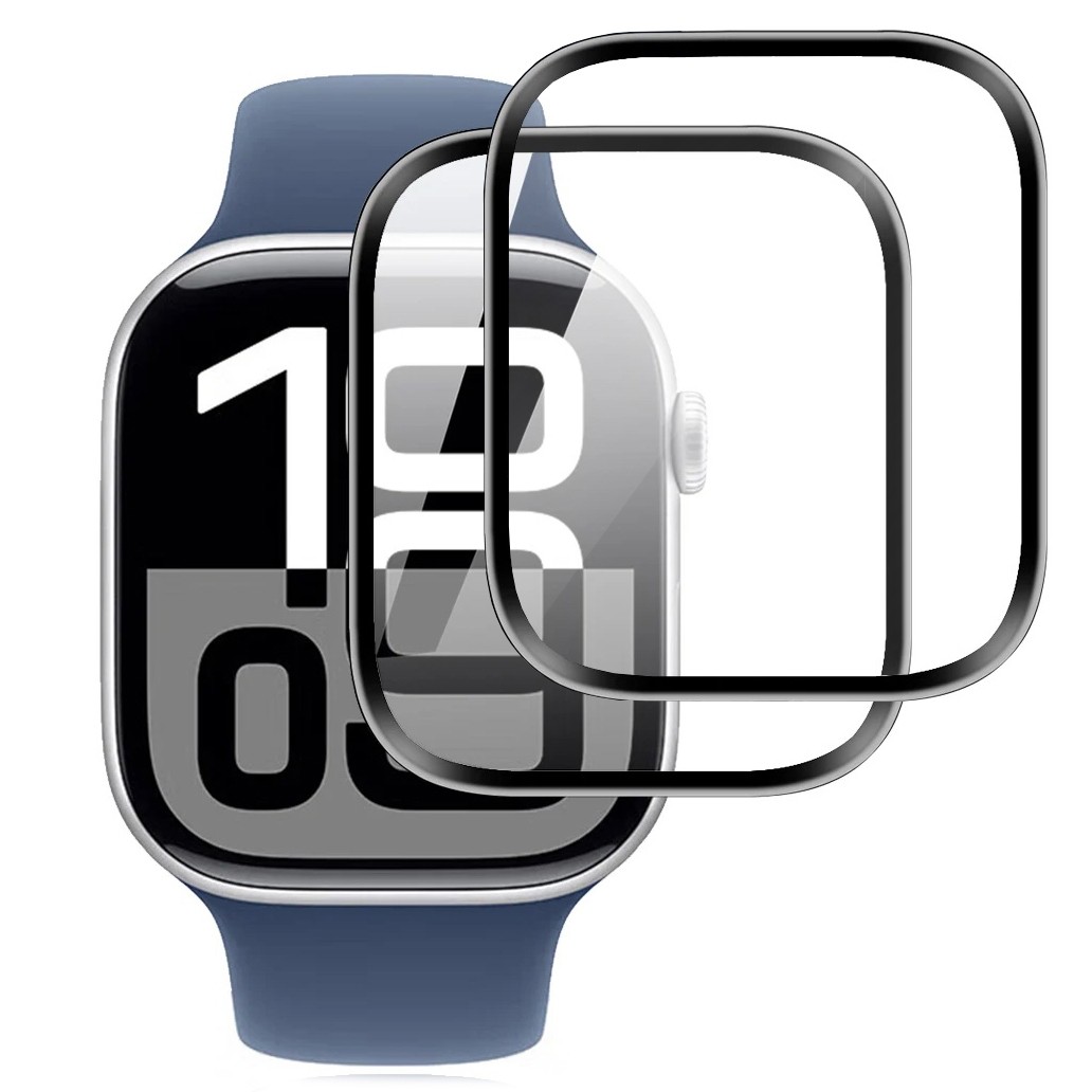 2x Szkło Hybrydowe | FULL COVER | Czarne do Apple Watch 10 42mm