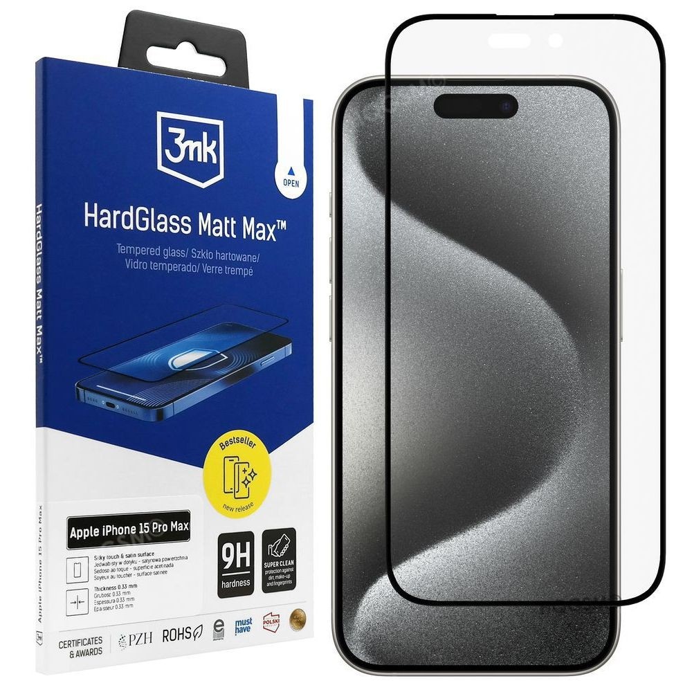 3mk Szkło Hartowane HardGlass MATT Max | Full Cover do Apple iPhone 15 Pro Max