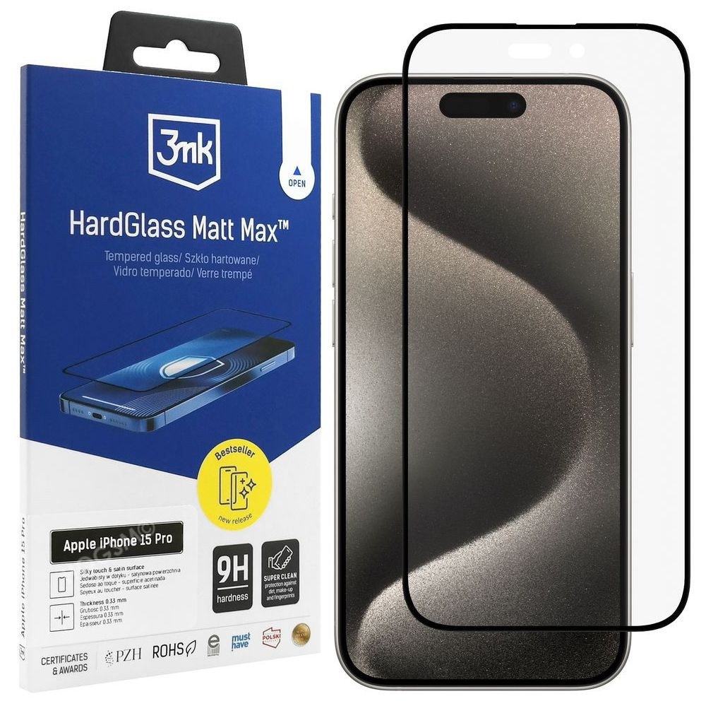 3mk Szkło Hartowane HardGlass MATT Max | Full Cover do Apple iPhone 15 Pro |