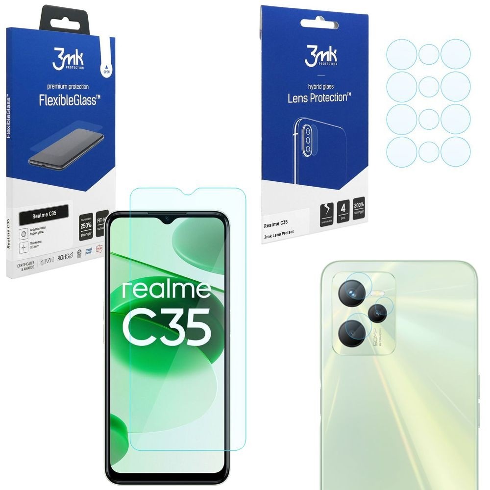 SZKŁO 3mk Flexible Glass + Lens Protection | 4szt do Realme C35