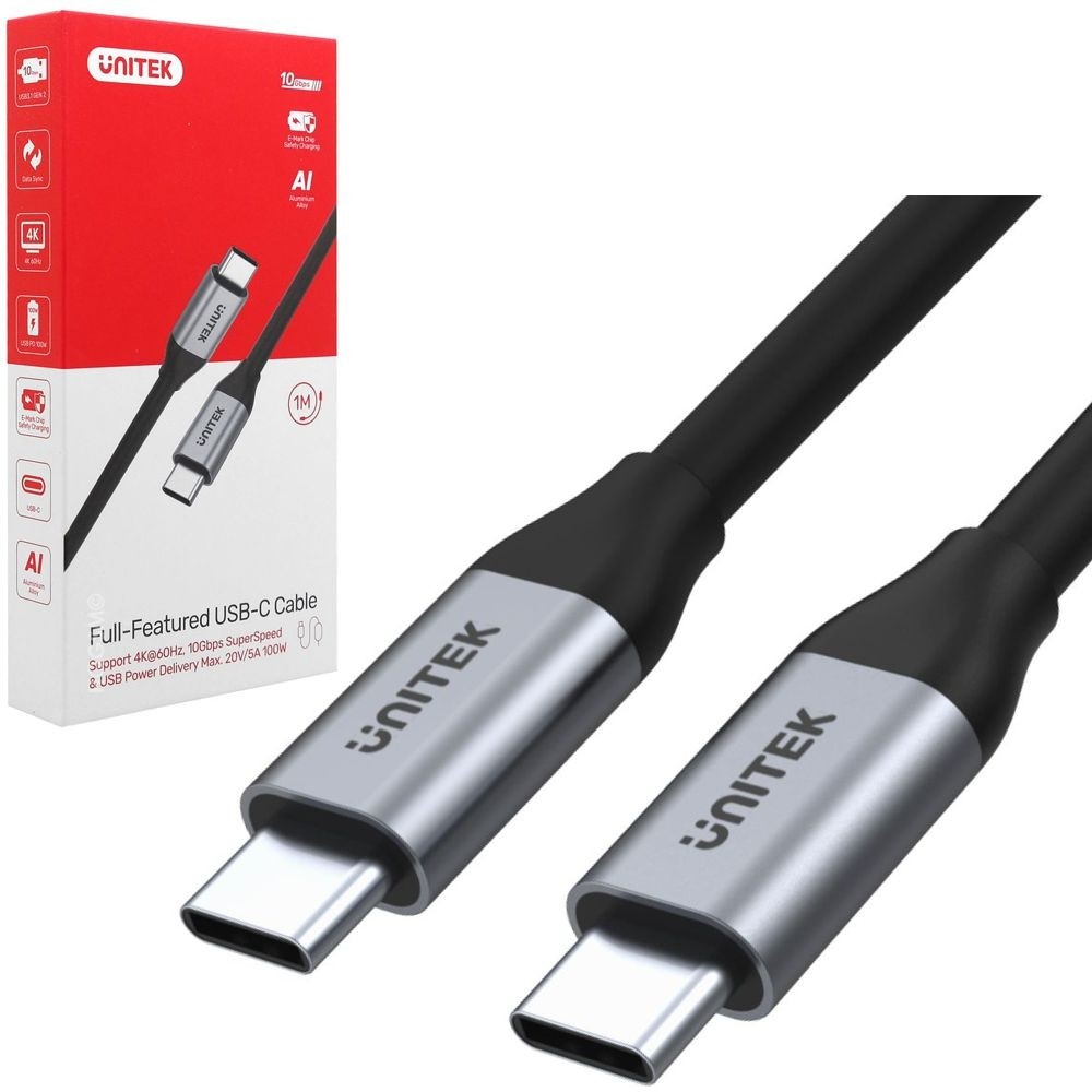 UNITEK | Kabel USB-C na USB-C | 5K 4K 60Hz 10Gb/s | 100W 20V/5A | 100cm