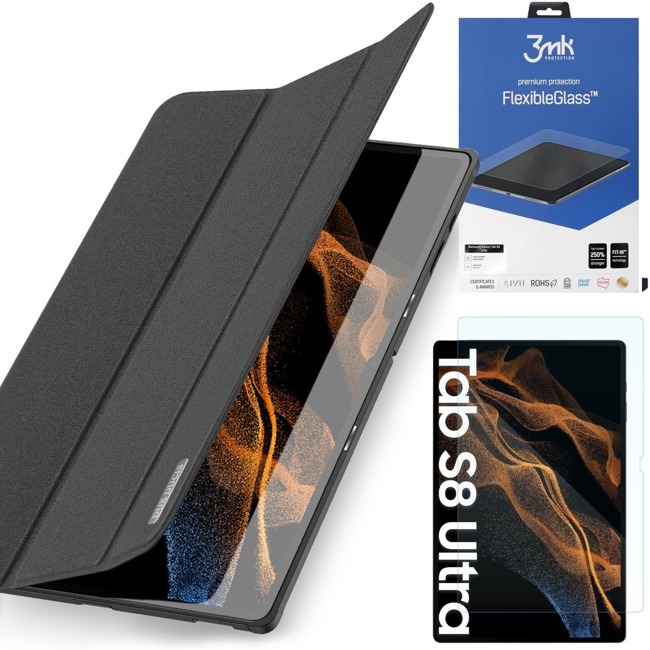 Zamykane Etui Dux Ducis Domo | Black + SZKŁO 3mk FG do Samsung Galaxy Tab S8 Ultra 14.6 X900/X906