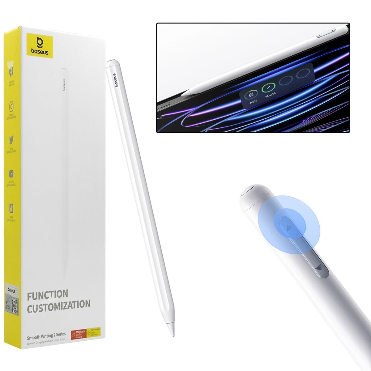 Baseus Pencil Custom | Magnetyczny Bezprzewodowy Rysik + Końcówka | Biały do Apple iPad