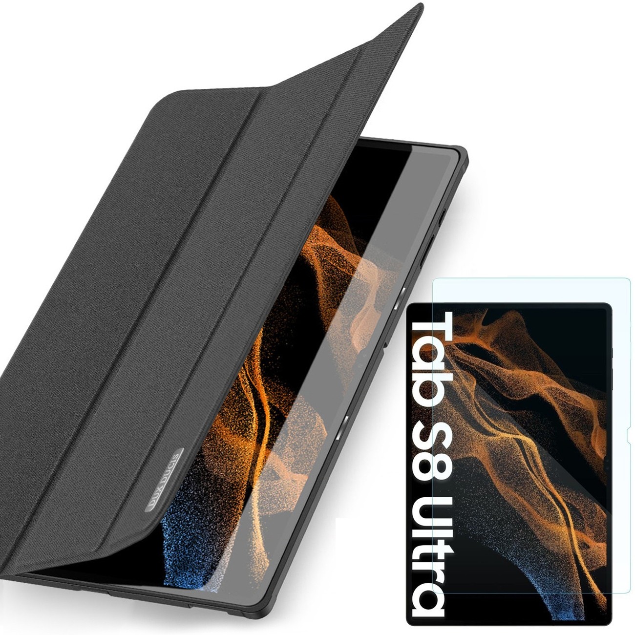 Zamykane Etui Dux Ducis Domo | Black + SZKŁO do Samsung Galaxy Tab S8 Ultra 14.6 X900/X906