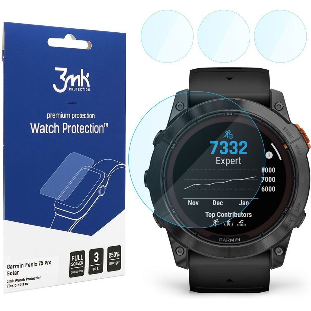 3x Szkło Hybrydowe 3mk Watch Protection do Garmin Fenix 7X Pro Solar